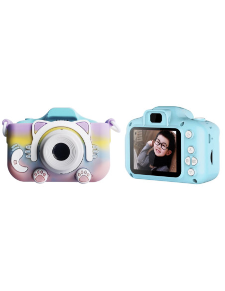 ASAKY KIDS PHOTO CAMERA DIGITAL BUBBLE MICRO SD 2"IPS HD SCREEN GREEN + COVER GATTO